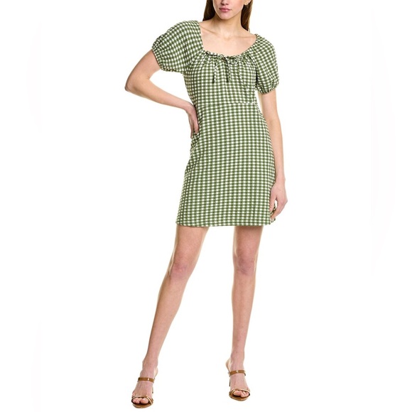 Madewell Jacquard Puff-Sleeve Mini Dress Gingham Check in Faded Palm - Picture 3 of 10